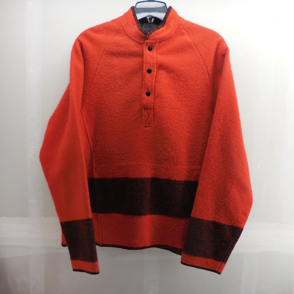 Vintage Woolrich Wool Blanket Pile Pullover Jacket Orange Black Stripe Mens L